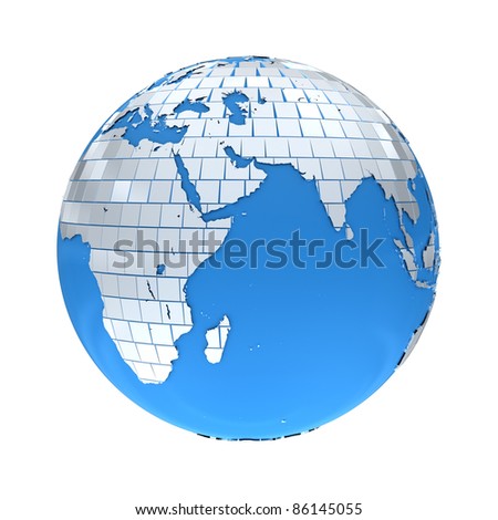 3d render the world as disco ball (isolated on white and clipping path)