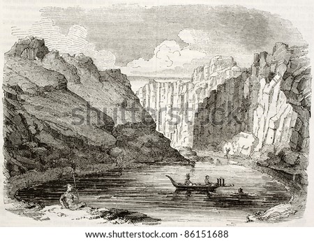 Marquesas Islands old view (Tcitchagov bay). By unidentified author, published on Magasin Pittoresque, Paris, 1843