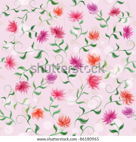 vintage seamless floral pattern with cute chrysanthemums on pink background