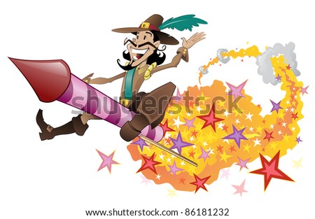 Guy Fawkes flying on a firework rocket. Royalty-Free Stock Photo #86181232