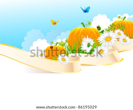 Background with pumpkin and grass