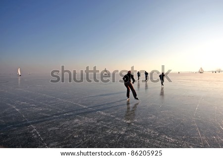 Ice skating on the Gouwzee in the Netherlands