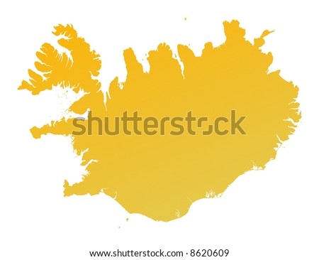 Orange gradient Iceland map. Detailed, Mercator projection.