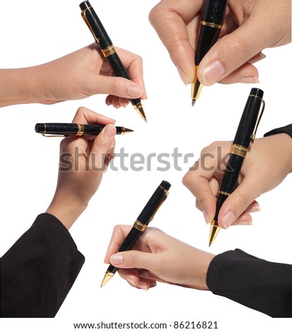 Close up business woman writing with pen ,isolated on white background with clipping path