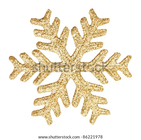 Golden snowflake isolated on white background