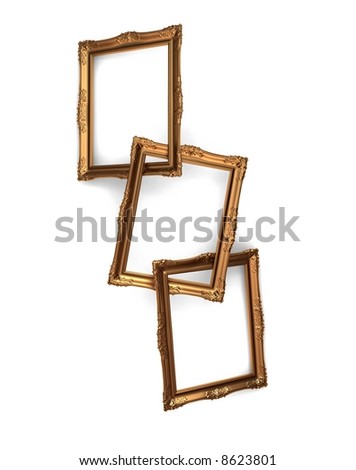 3 gold frames associated on a white background