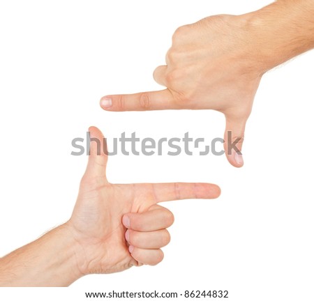 Hands shaped in viewfinder or frame isolated on white background