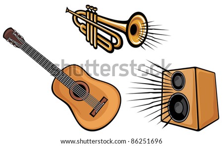 trumpet, acoustic guitar and speaker
