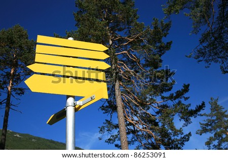 Blank yellow arrow signs in the nature