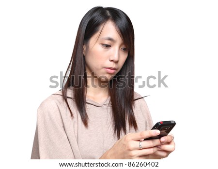 girl reads sms on phone