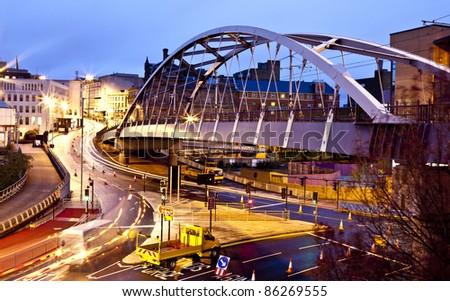 Sheffield Tram Bridge and lines by night Royalty-Free Stock Photo #86269555