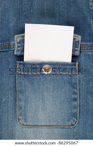 White card jeans pocket