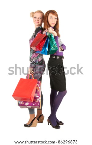 young women with bags isolated on white