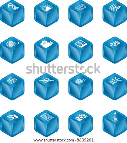 A series set of cube icons relating to various types of media.