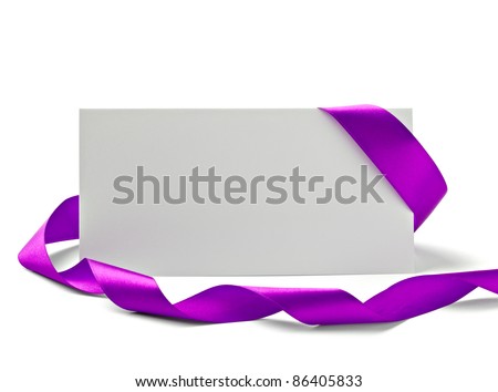 close up of  card note with  ribbon on white background  with clipping path