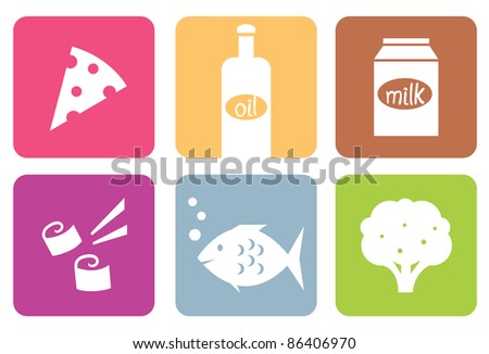 Colorful food modern icons or elements set isolated on white 