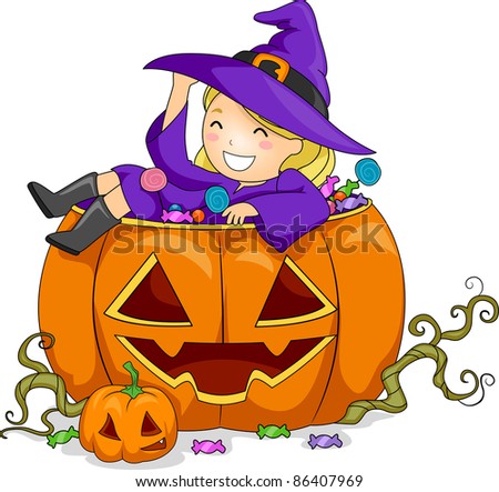 Illustration of a Girl on Pumpkin