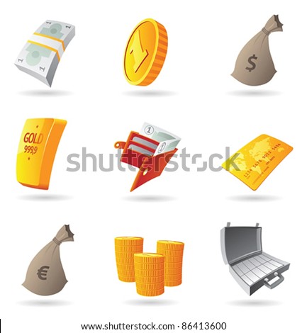 Icons for money and finance. Vector illustration.