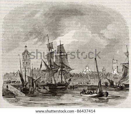 Dunkirk old view, France. Created by Morel-Fatio, published on Magasin Pittoresque, Paris, 1843