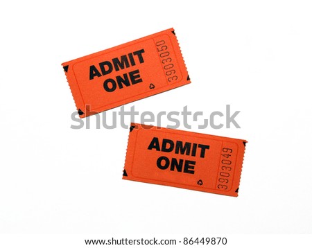 Two New Admit One Tickets isolated on white background