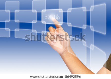 Hand, selecting of like button among various buttons