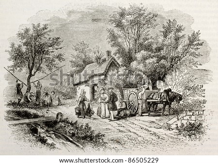 Apple harvesting in Normandy, France. By unidentified author, published on Magasin Pittoresque, Paris, 1843