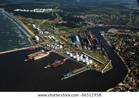 aerial view over Ventspils industrial port