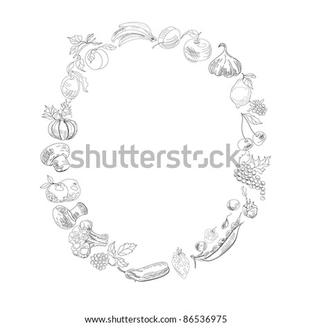 Decorative font with fruit and vegetable, Letter O