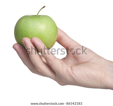 Hand with apple isolated on white background