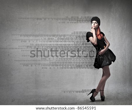 Beautiful woman with numbers coming out from her clothes