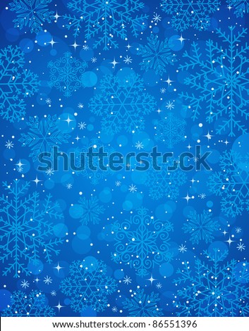 blue christmas background with snowflakes, vector illustration