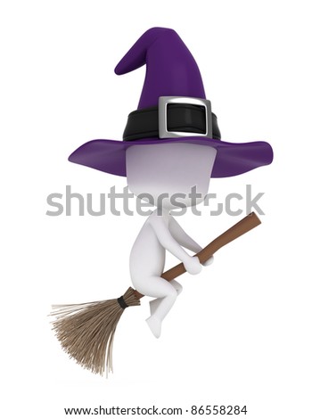 3D Illustration of a Young Witch Riding a Broomstick