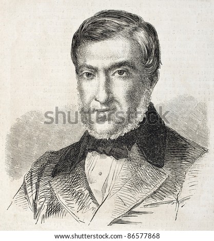 Liborio Romano old engraved portrait (Italian politician). Created by Altamura, published on L'Illustration, Journal Universel, Paris, 1860