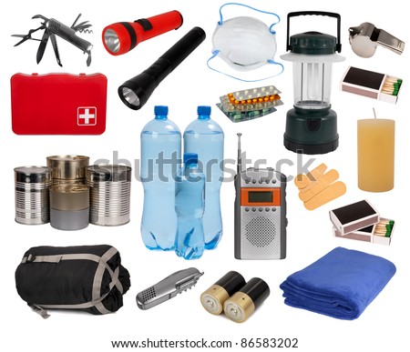 Objects useful in an emergency situation isolated on white Royalty-Free Stock Photo #86583202