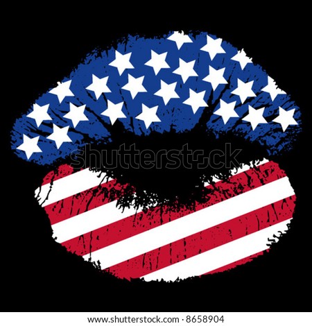 Lip print with stars and stripes pattern on black background