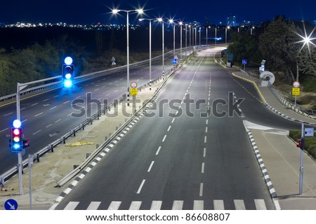 Highway at night in Tel Aviv. Yom Kippur.