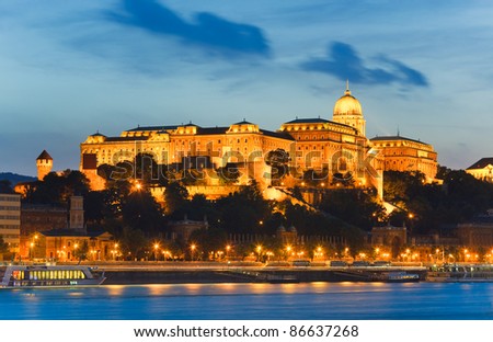 Budapest Royal Palace night view. Long exposure. Royalty-Free Stock Photo #86637268