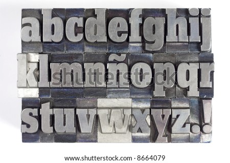 Printers blocks with spanish alphabet. Lower case letters.