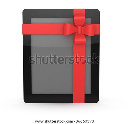 tablet computer with bow on white background