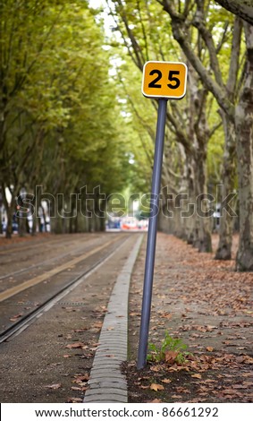 Detail of tram rails sign