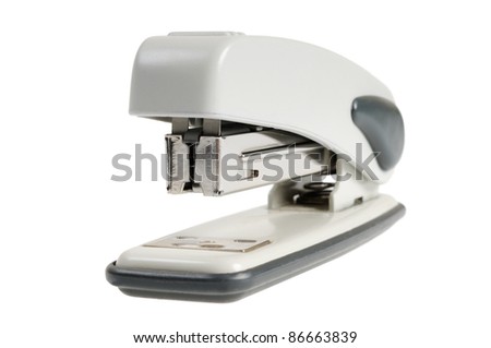 Office stapler closeup. Isolated on white background.