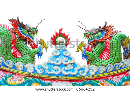 dragon statue on china temple roof isolated on white background