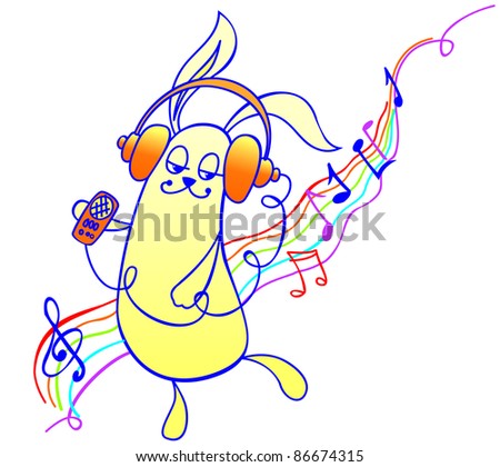 Rabbit listening to music
