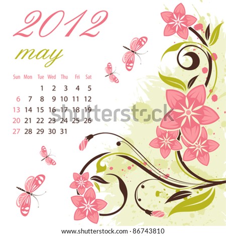 Calendar for 2012 May with Flower, element for design, vector illustration