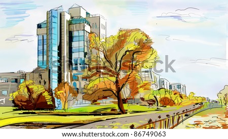 Illustration to the autumn old town