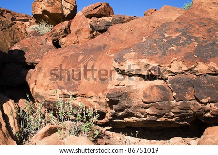 Twyfelfontein, Rock Engravings with Footprints and Giraffe, wide angle