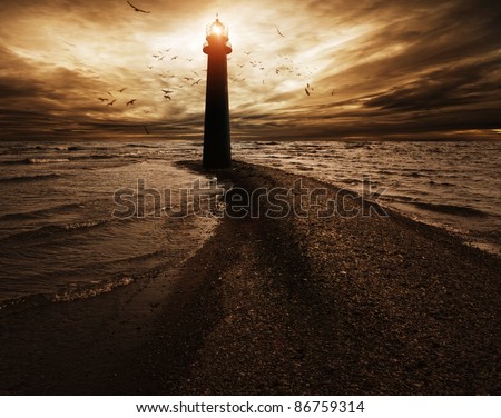 Stormy sky over  lighthouse