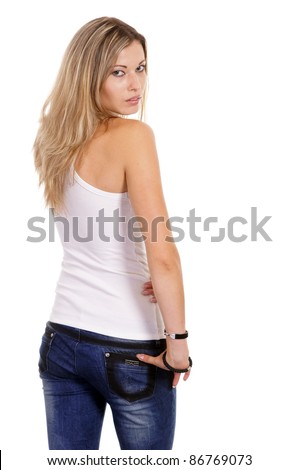portrait of a cute adult girl on white