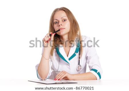 portrait of a cute  nurse on white