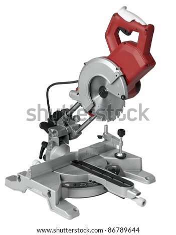 studio photography of a circular saw in white back